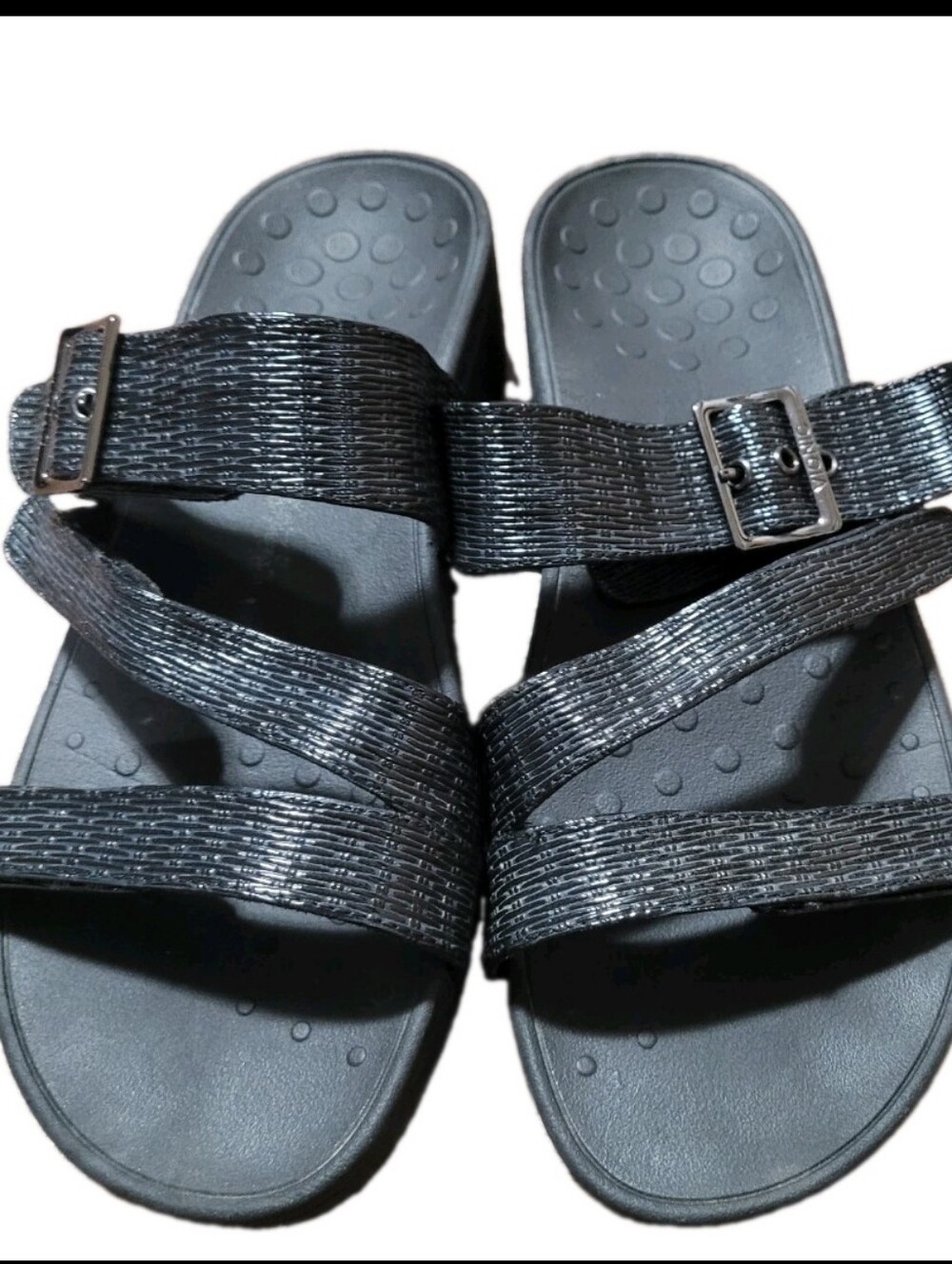 Vionic Rio platform sandal black comfort shoe lizard strappy slides Size 11